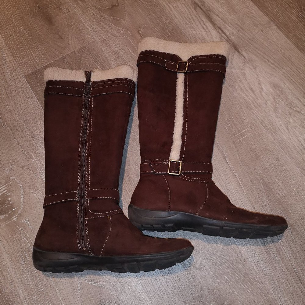 Naturalizer Frost Ladies Size 8.5 Brown Faux Sherpa Lined Below Knee Boots